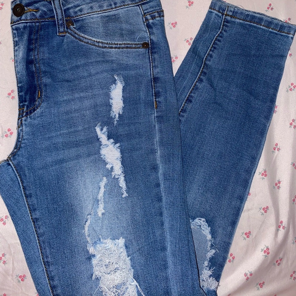 BLVD Blue Skinny Distressed Jeans